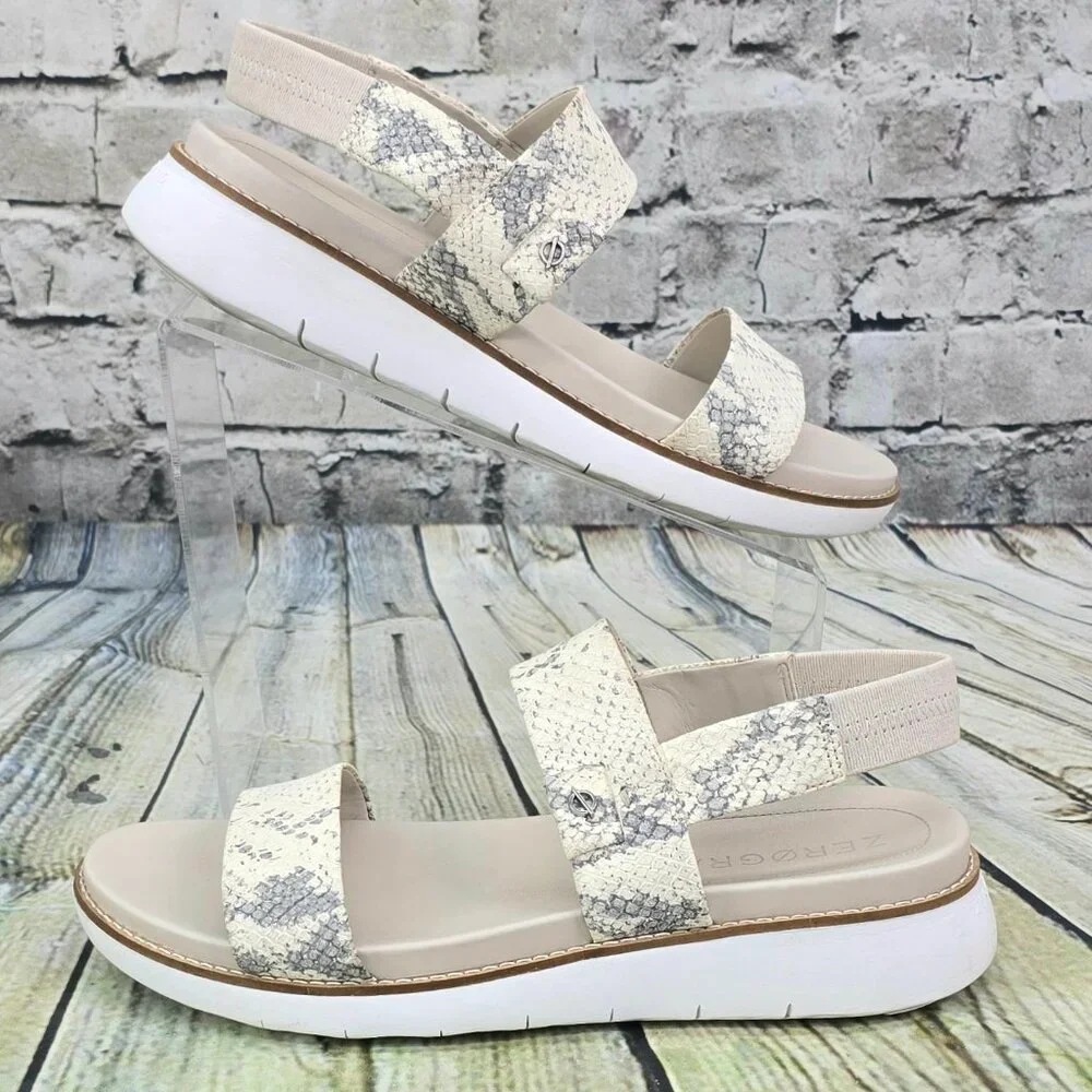 Cole Haan ZeroGrand Sandals Women 9 B Ivory Snake Print W17720 Double‎ Band